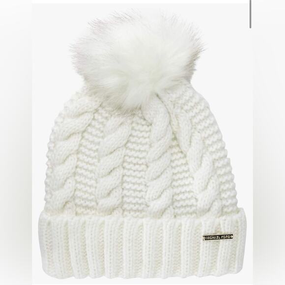 NWT - Michael Michael Kors - Women`s Cable Knit Teddy Fleece Faux Fur Pom Po… - Picture 1 of 3